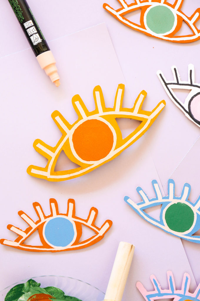 painted wooden eye-shaped valentines